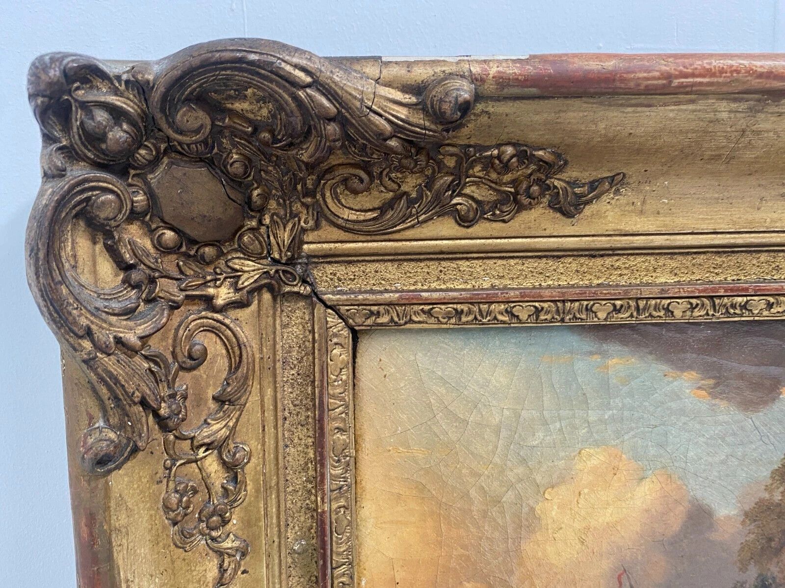 photo buy Oil On Canvas "Animate Landscape" Wooden Frame And Gilded Stucco 19th Century