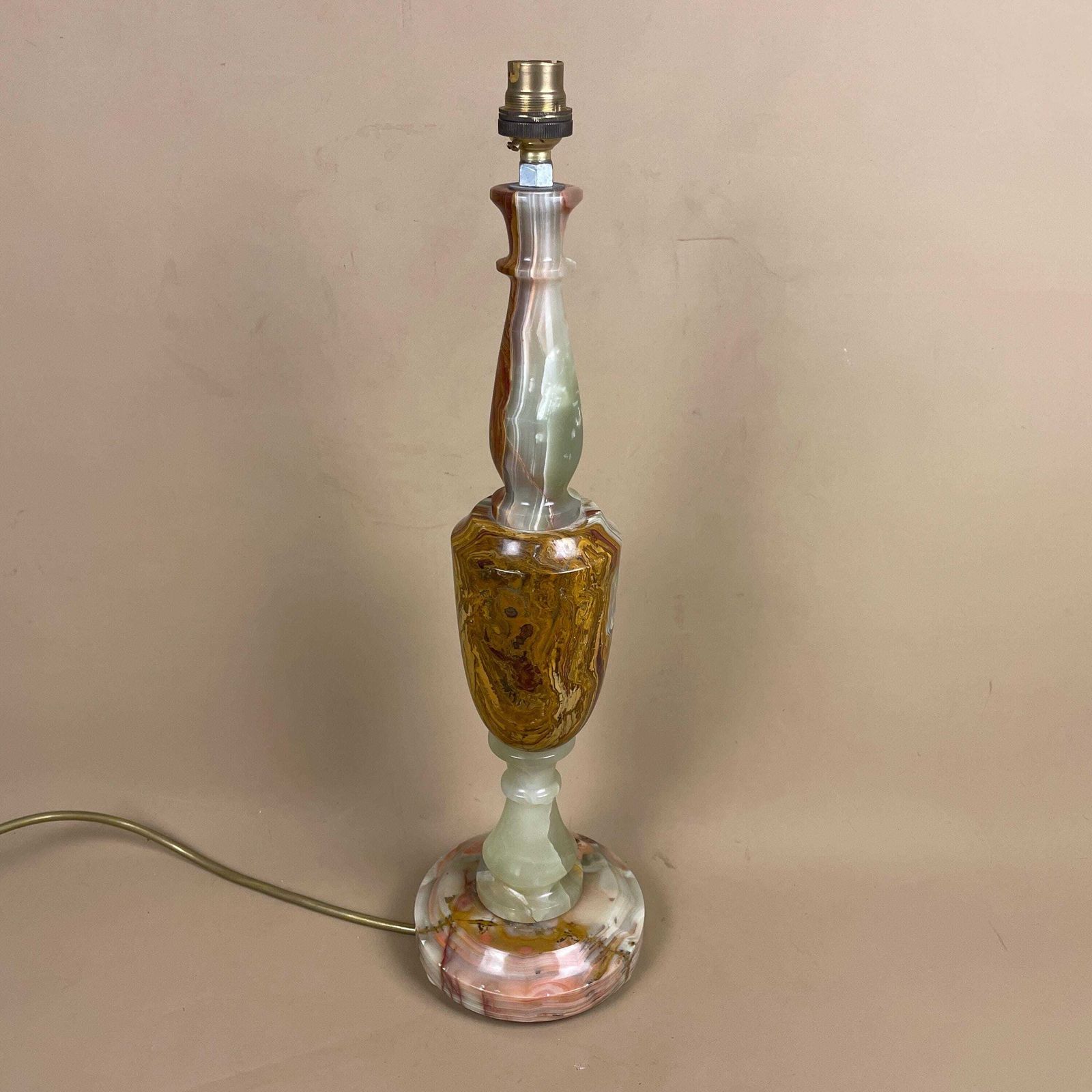 Vintage Marble Stone Lamp Green Brown Large Tall Light Table Desk Lamp Beautiful Colours Natural Patterns Ornate Round Base Onyx Brass Top