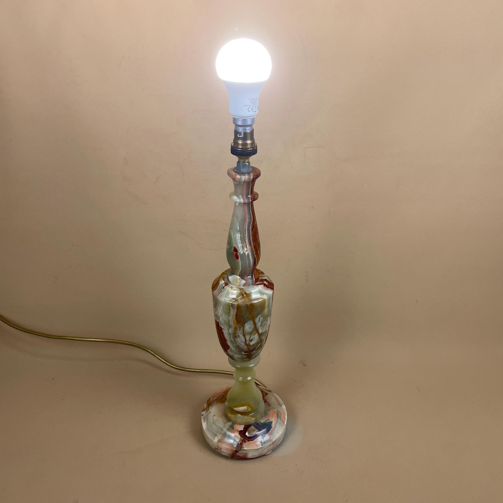 Vintage Marble Stone Lamp Green Brown Large Tall Light Table Desk Lamp Beautiful Colours Natural Patterns Ornate Round Base Onyx Brass Top photo vintage