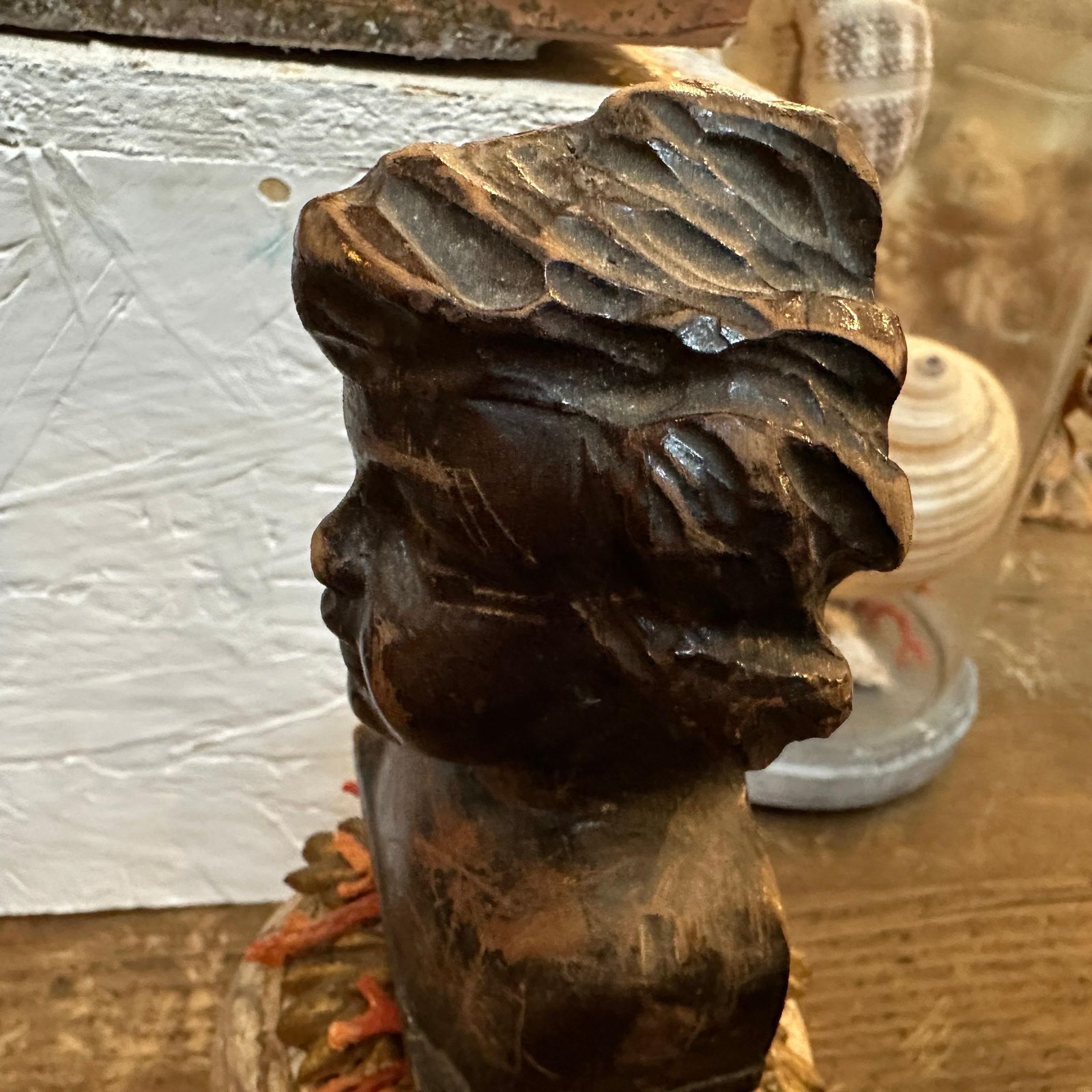 A Baroque Revival Wood Bust Of A Putto On A Fake Marble Lacquered Wood Base photo buy