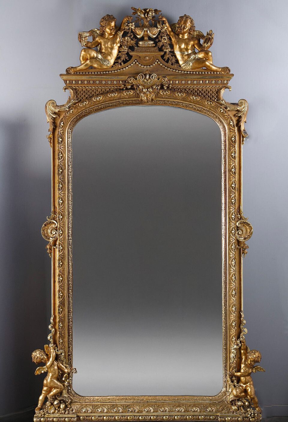 Monumental Louis XVI Style Mirror, Work From The Napoleon III Period photo furniture
