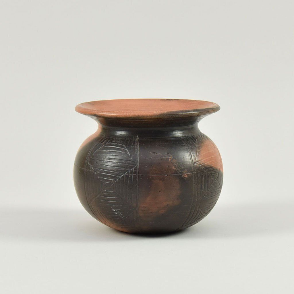 Glazed Studio Pottery Vase In Terracotta And And Black Colour photo furniture