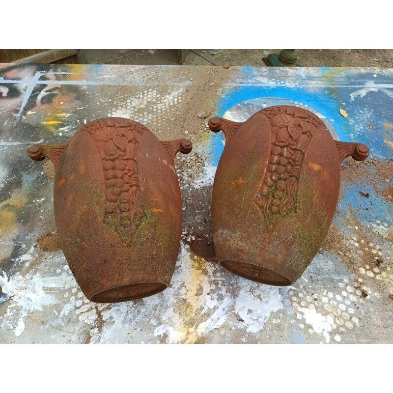 Pair Of Art Deco Cast Iron Vases From Charleville Mézières photo vinterior