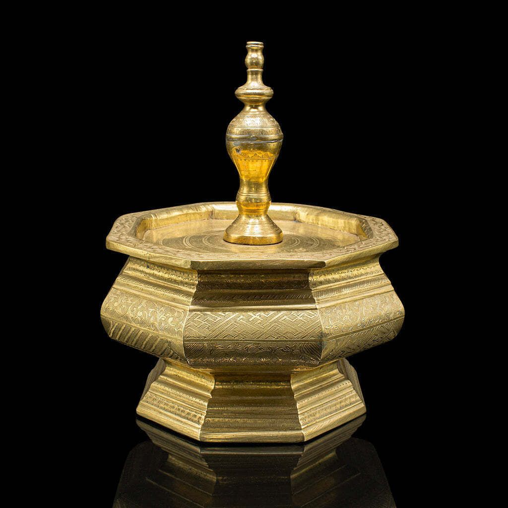 Antique Temple Betel Nut Dish, Indonesian, Engraved Brass Sireh Stand, Victorian photo for sale