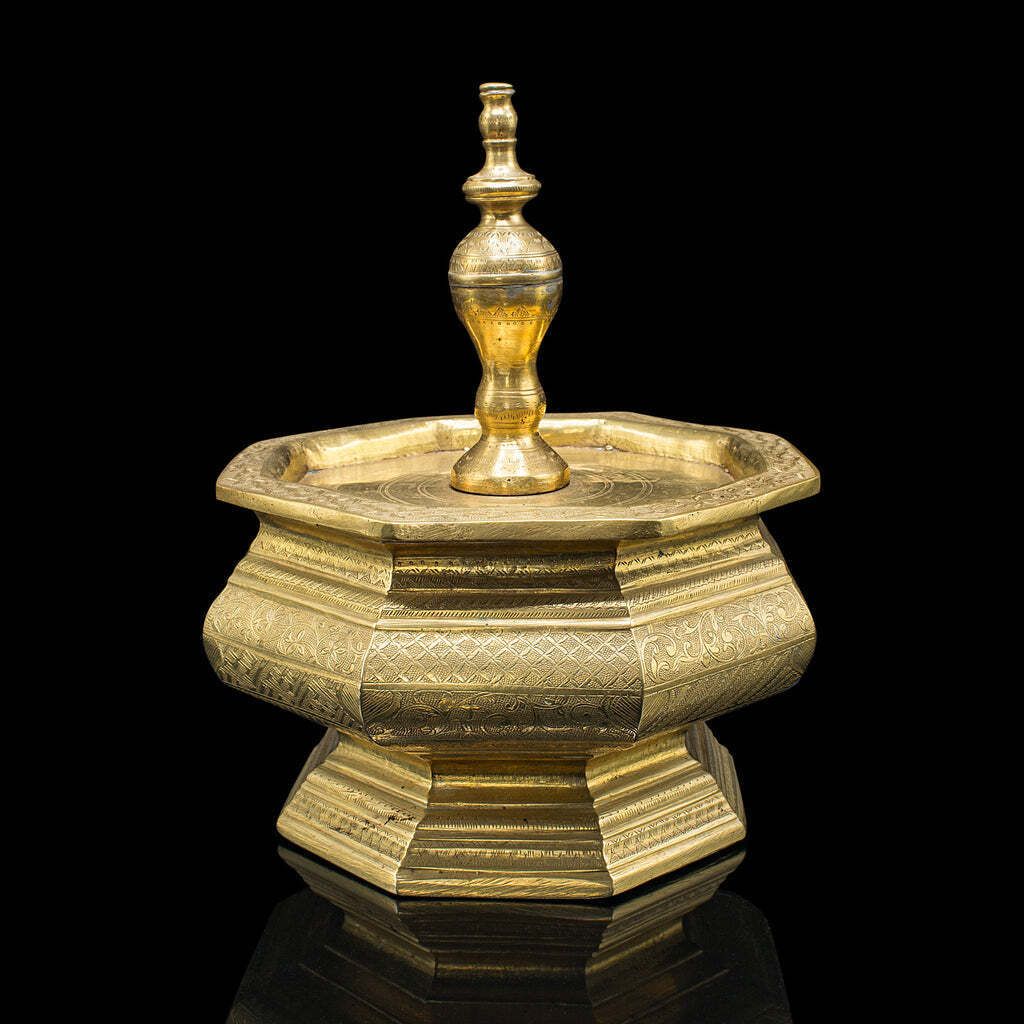 Antique Temple Betel Nut Dish, Indonesian, Engraved Brass Sireh Stand, Victorian photo Home Decor
