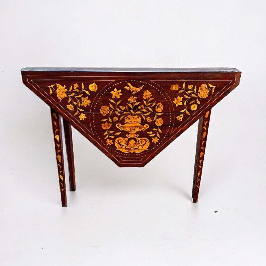 18thc Dutch Marquetry Games Table With Fold Over Lid & Card Playing Area photo for sale
