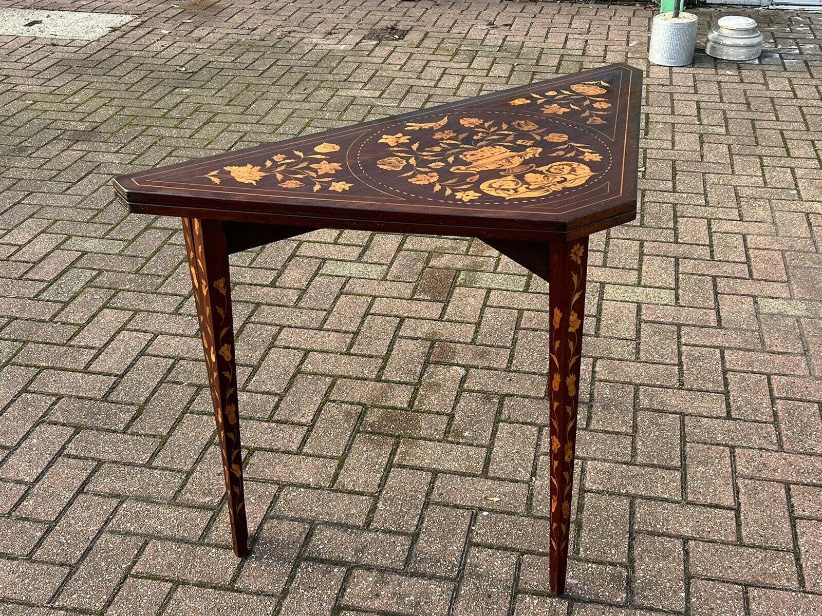 18thc Dutch Marquetry Games Table With Fold Over Lid & Card Playing Area photo vinterior