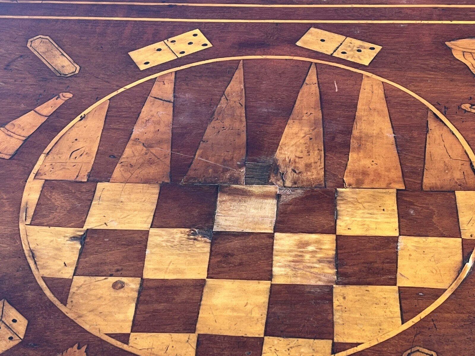 photo vintage Early Dutch Marquetry Games Table With Fold Over Lid And Card Playing Area