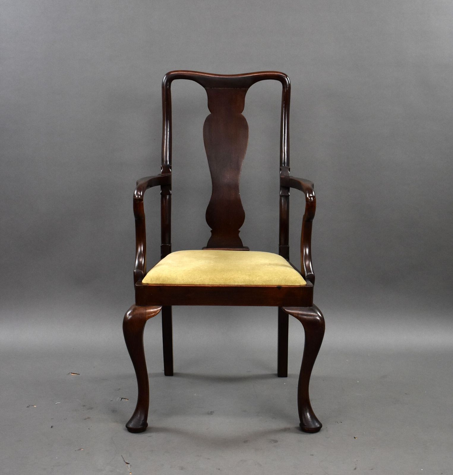 Antique Mahogany Queen Anne Style Open Armchair photo furniture