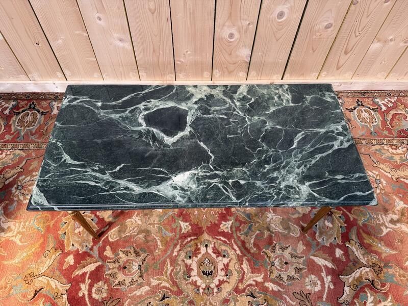 Table Basse De Style Louis XVI En Laiton Et Marbre Vert De Mer photo 690.0