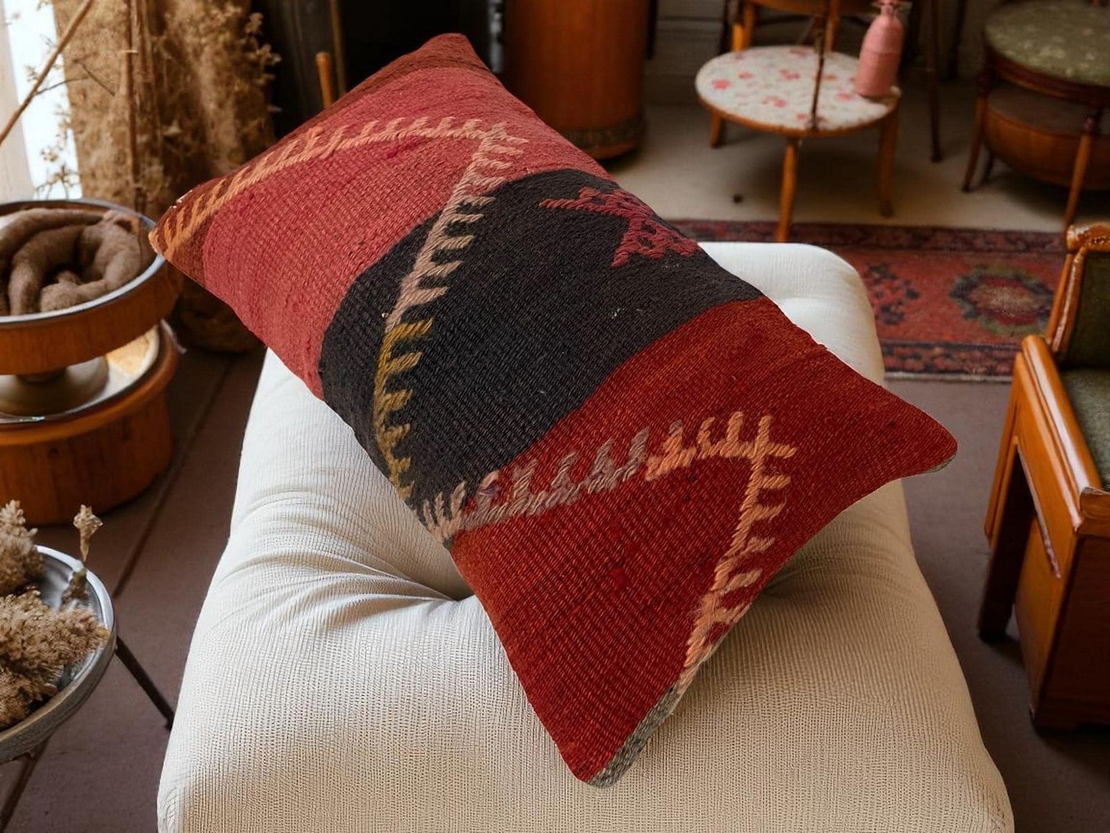 Hand Made Kilim Faced Cushion 12 X 20 Inches, Anatolian Kilim Pillow, Handmade Cushion Cover, Turkish Decor, Home Decor Accent photo Textiles