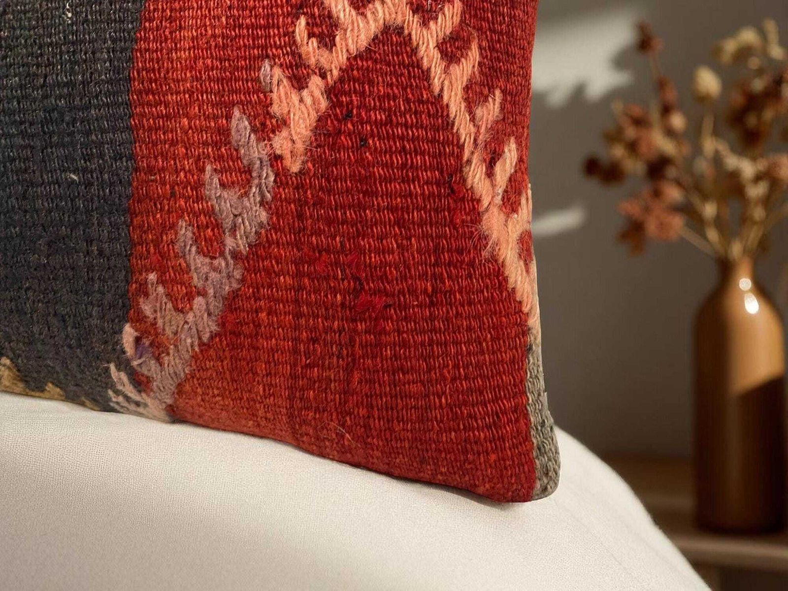 photo furniture Hand Made Kilim Faced Cushion 12 X 20 Inches, Anatolian Kilim Pillow, Handmade Cushion Cover, Turkish Decor, Home Decor Accent