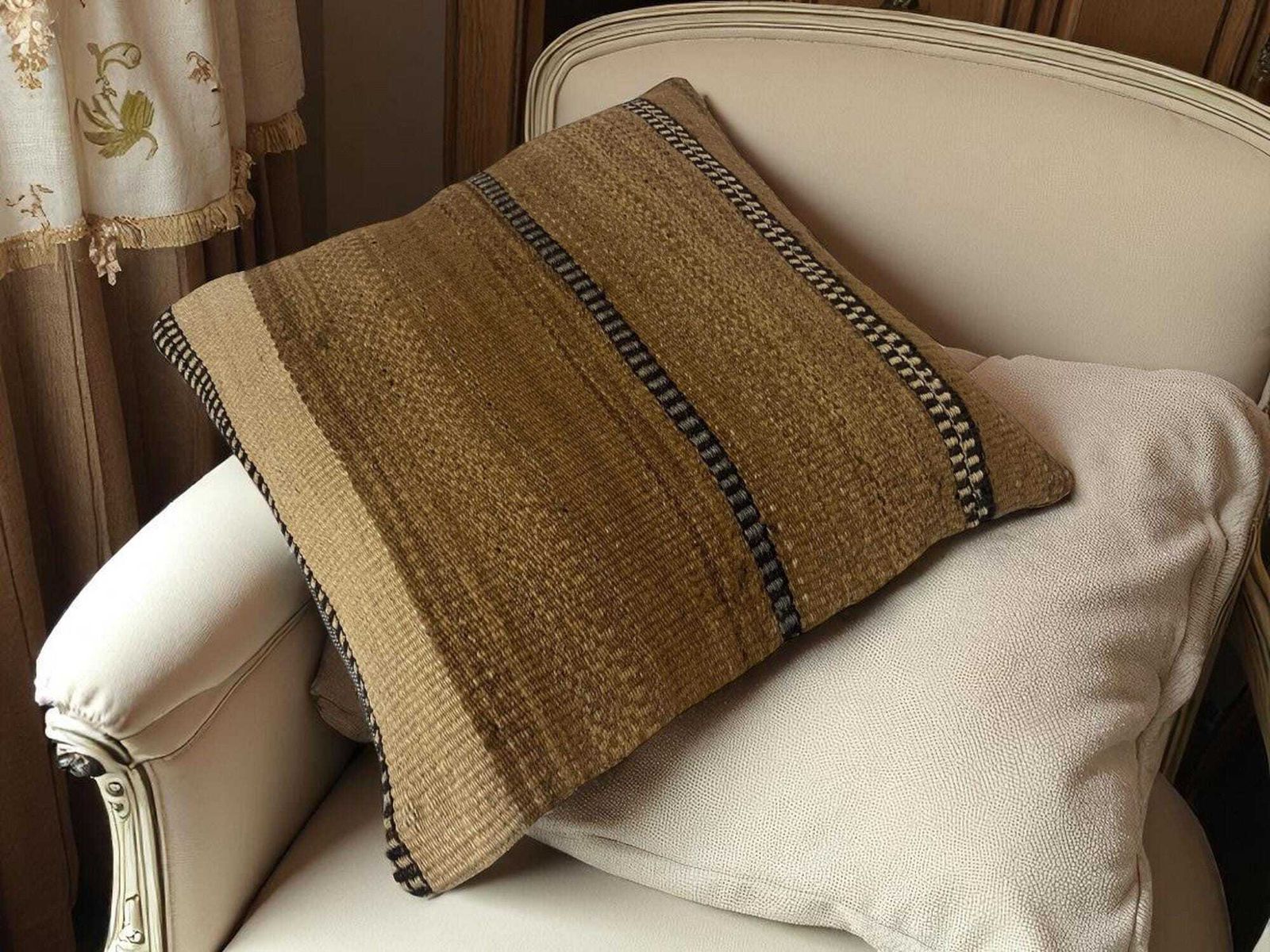 Hand Made Kilim Faced Cushion 12 X 20 Inches, Anatolian Kilim Pillow, Handmade Cushion Cover, Turkish Decor, Home Decor Accent photo Textiles