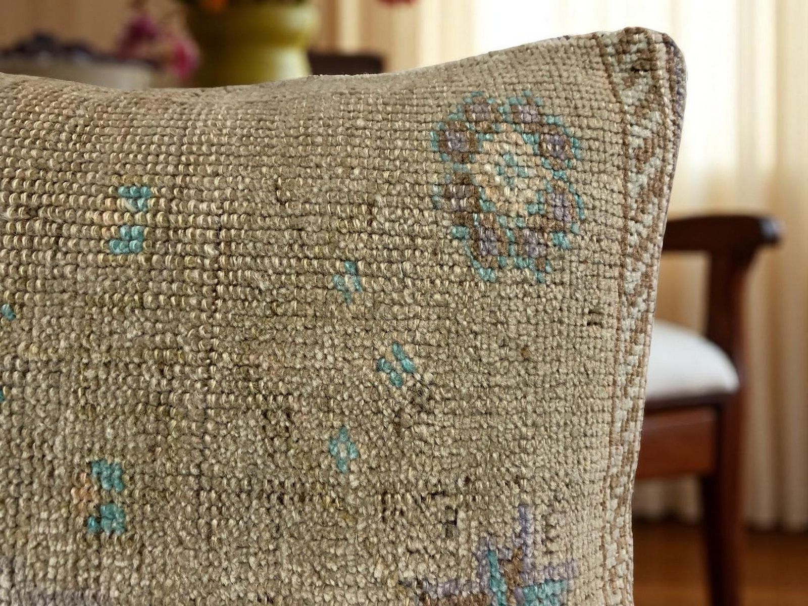 Hand Made Kilim Faced Cushion 16 X 16 Inches, Anatolian Kilim Pillow, Handmade Cushion Cover, Turkish Decor, Home Decor Accent photo vintage