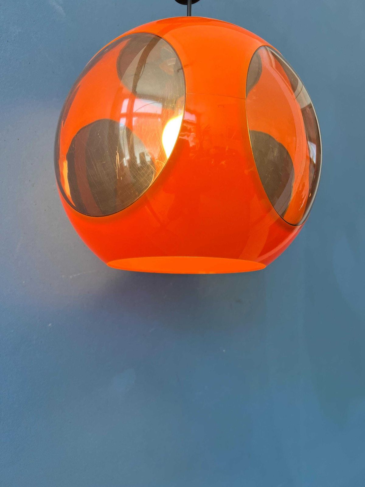 Vintage Orange 'Bug Eye' Massive Space Age Pendant Lamp