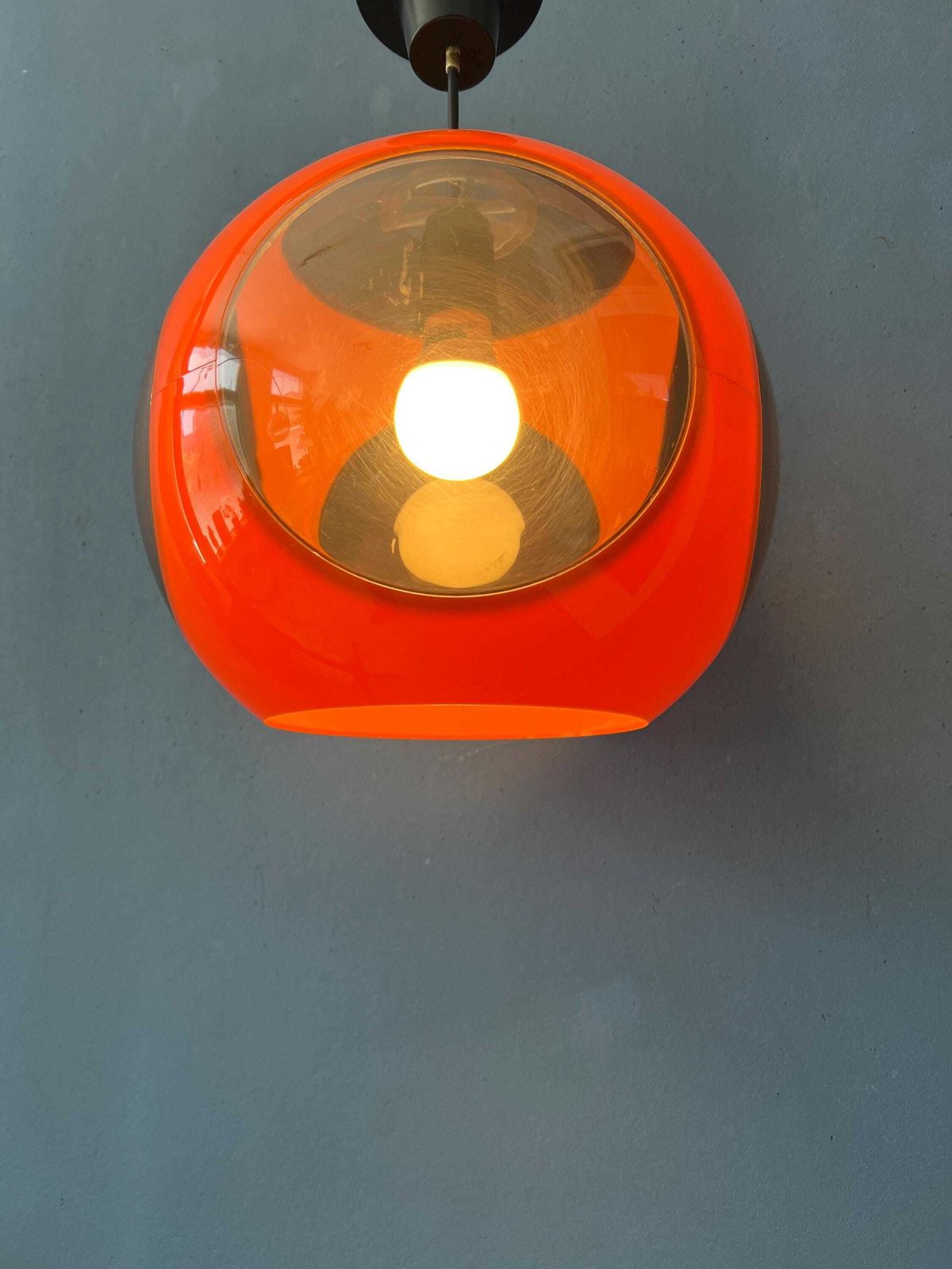 Vintage Orange 'Bug Eye' Massive Space Age Pendant Lamp photo 441.0
