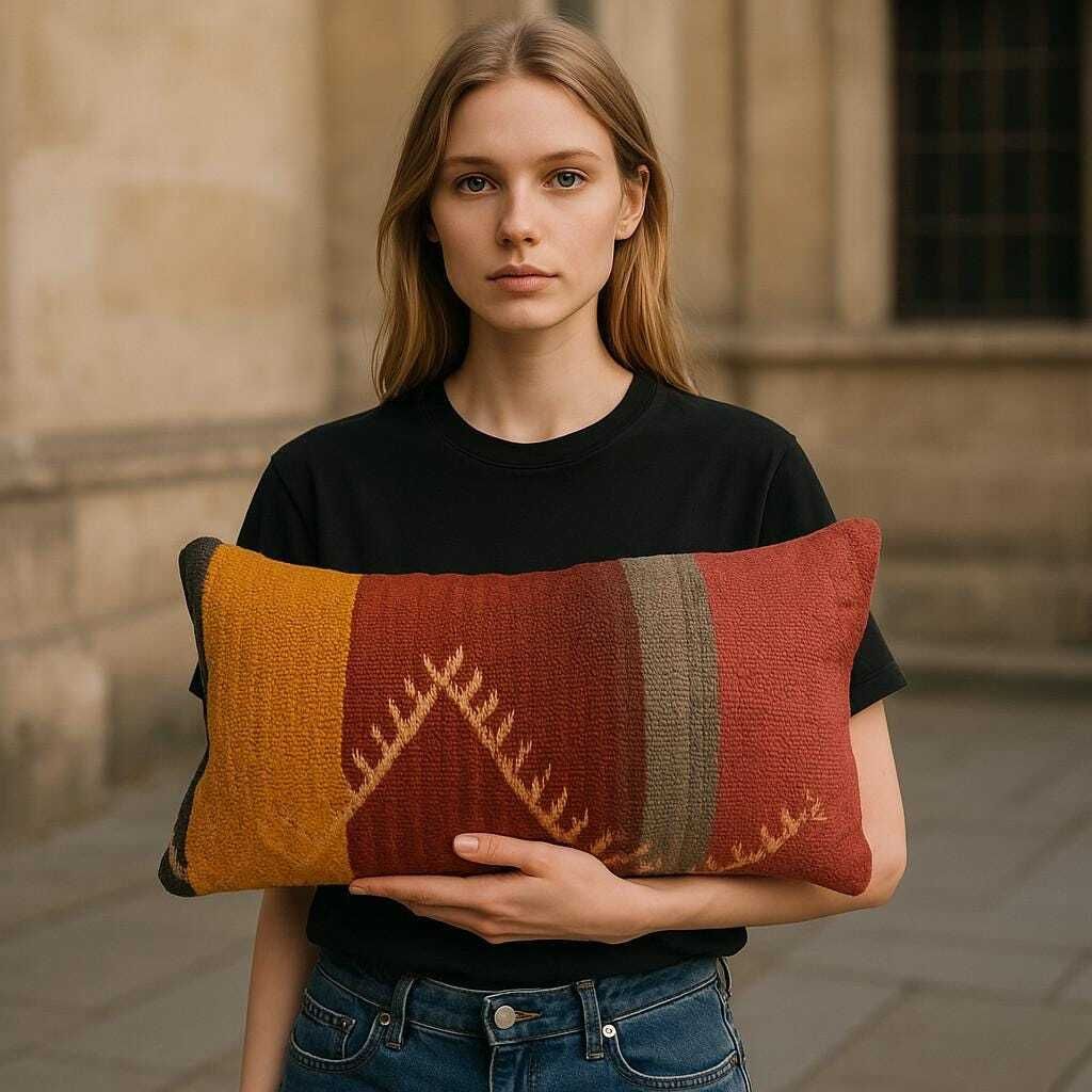 Hand Made Kilim Faced Cushion 12 X 20 Inches, Anatolian Kilim Pillow, Handmade Cushion Cover, Turkish Decor, Home Decor Accent photo furniture