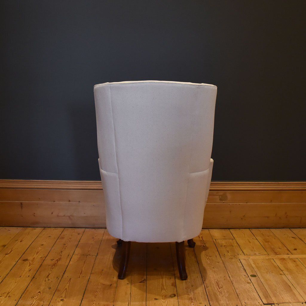 Georgian Style Wingback Armchair Newly Reupholstered In White Grainsack Material photo vintage