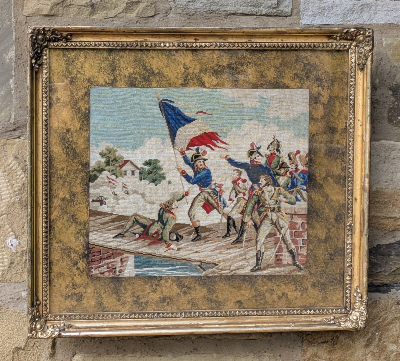 Embroidery French Battle Scene 19th Century