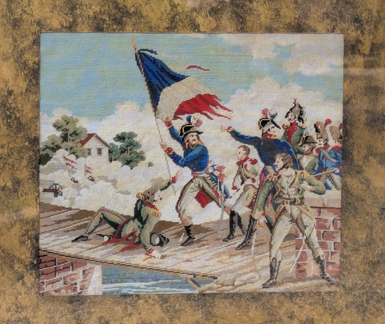 Embroidery French Battle Scene 19th Century photo vinterior