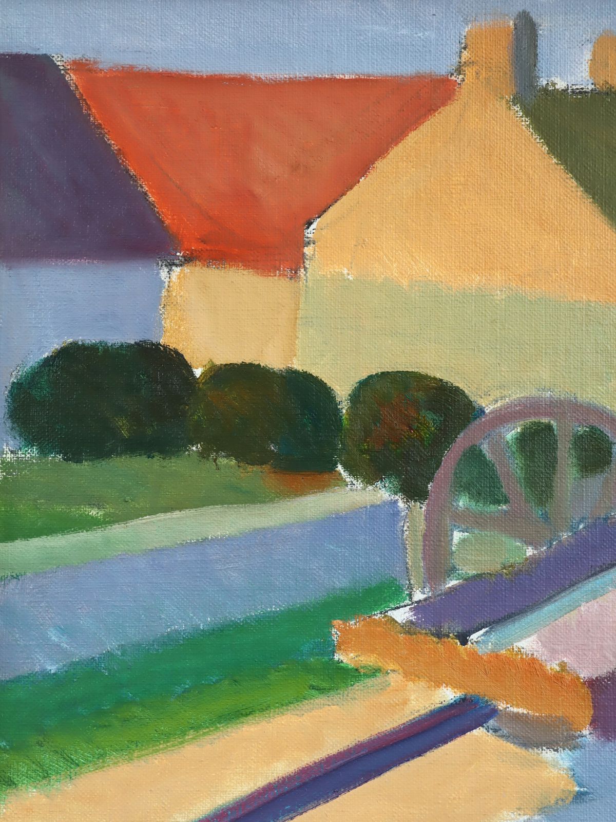photo for sale Sunlit Cart Oil Painting, Mid 20th Century