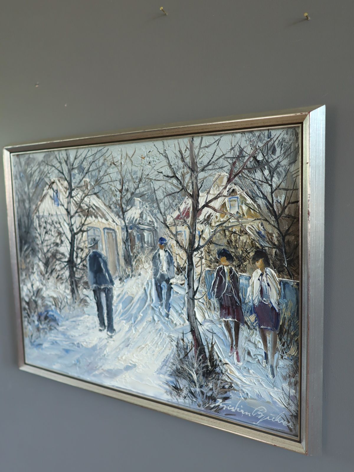 Winter Lane , Oil Painting, Mid 20th Century photo Art