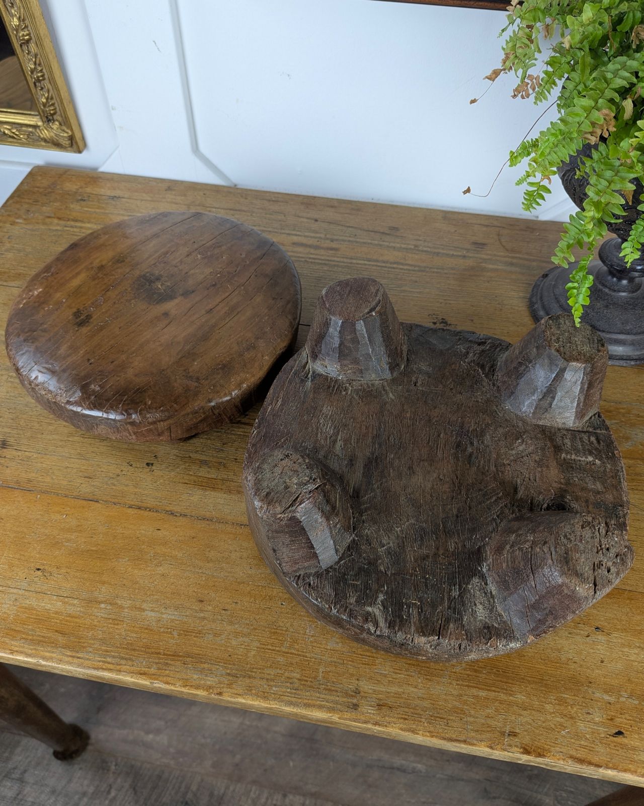 Pair Of Antique Wooden Chapati Boards – Punjab, India photo vintage