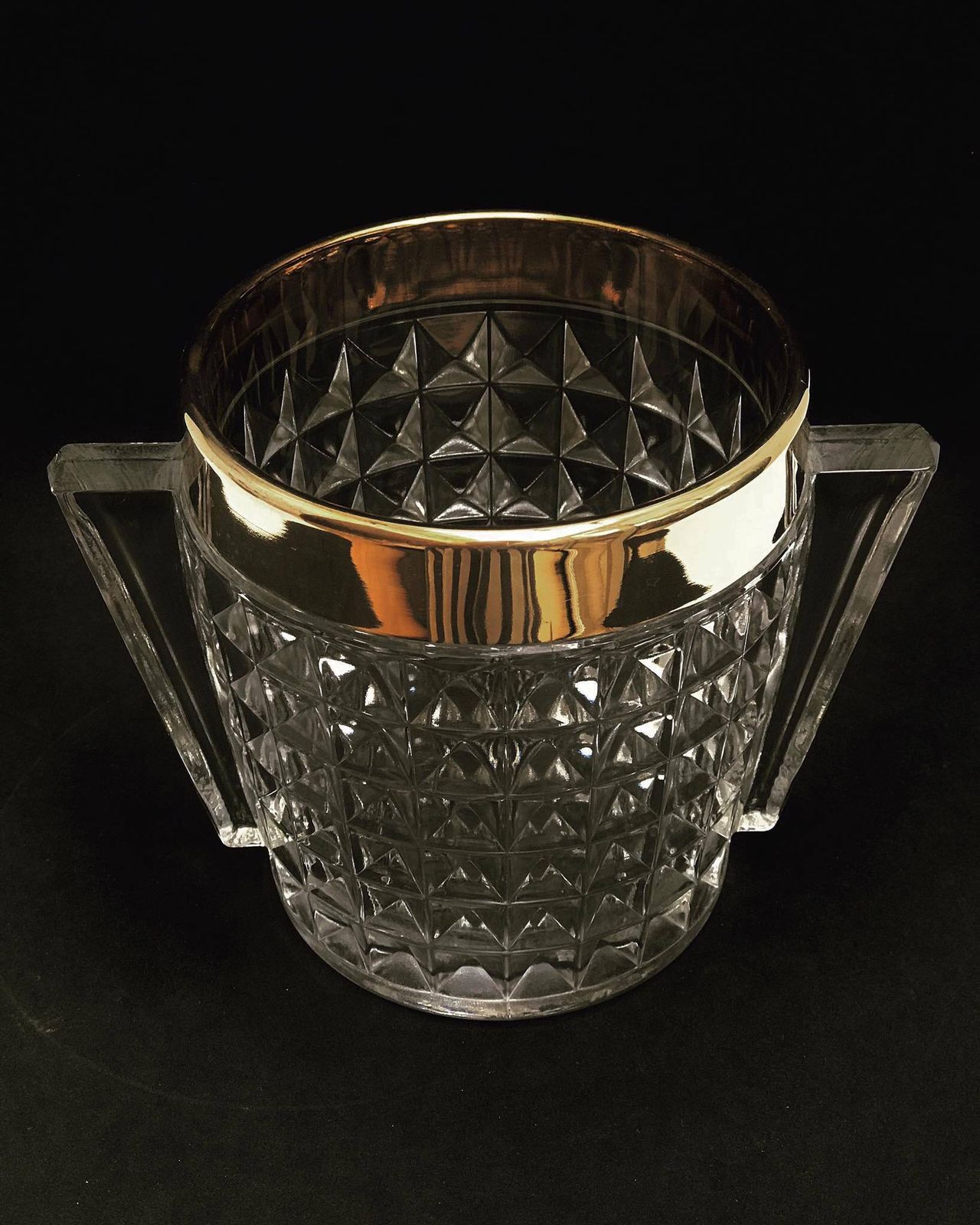 Ijsemmer Zwaar Geslepen Kristal Met Handvatten Mid Century Retro Baraccessoires, Mcm Barstyling Cadeau Voor Hem Gouden Bar photo furniture