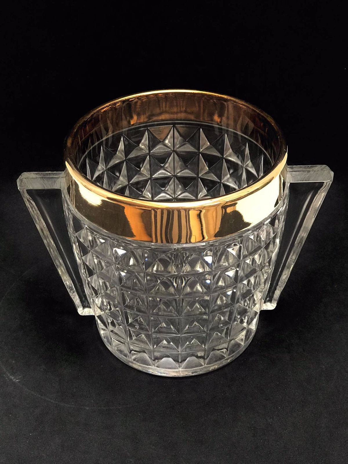 photo furniture Ice Bucket Heavy Molded Crystal With Handles Mid Century Retro Bar Accessories, Mcm Bar Styling Gift For Him Golden Bar