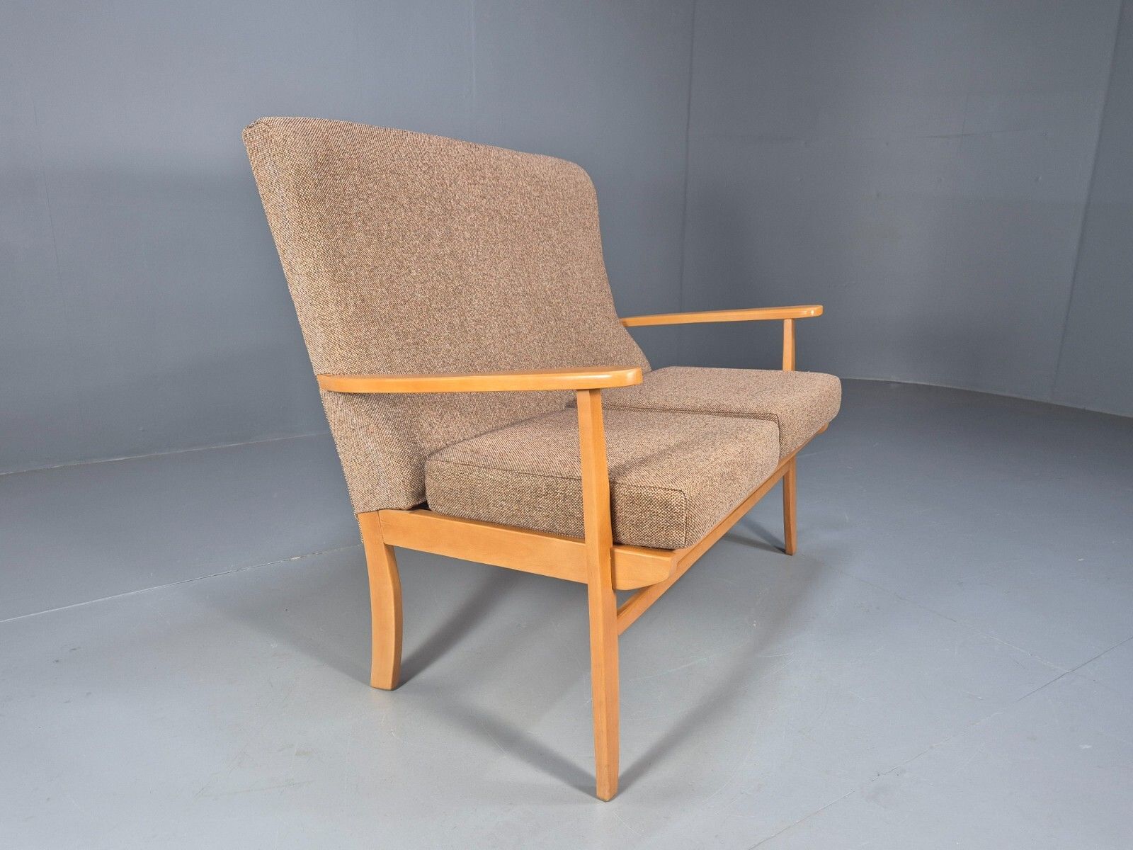 Vintage 2 Seater Sofa Beige Fabric Beech Frame Danish Design Eb9490 M2ss photo vintage