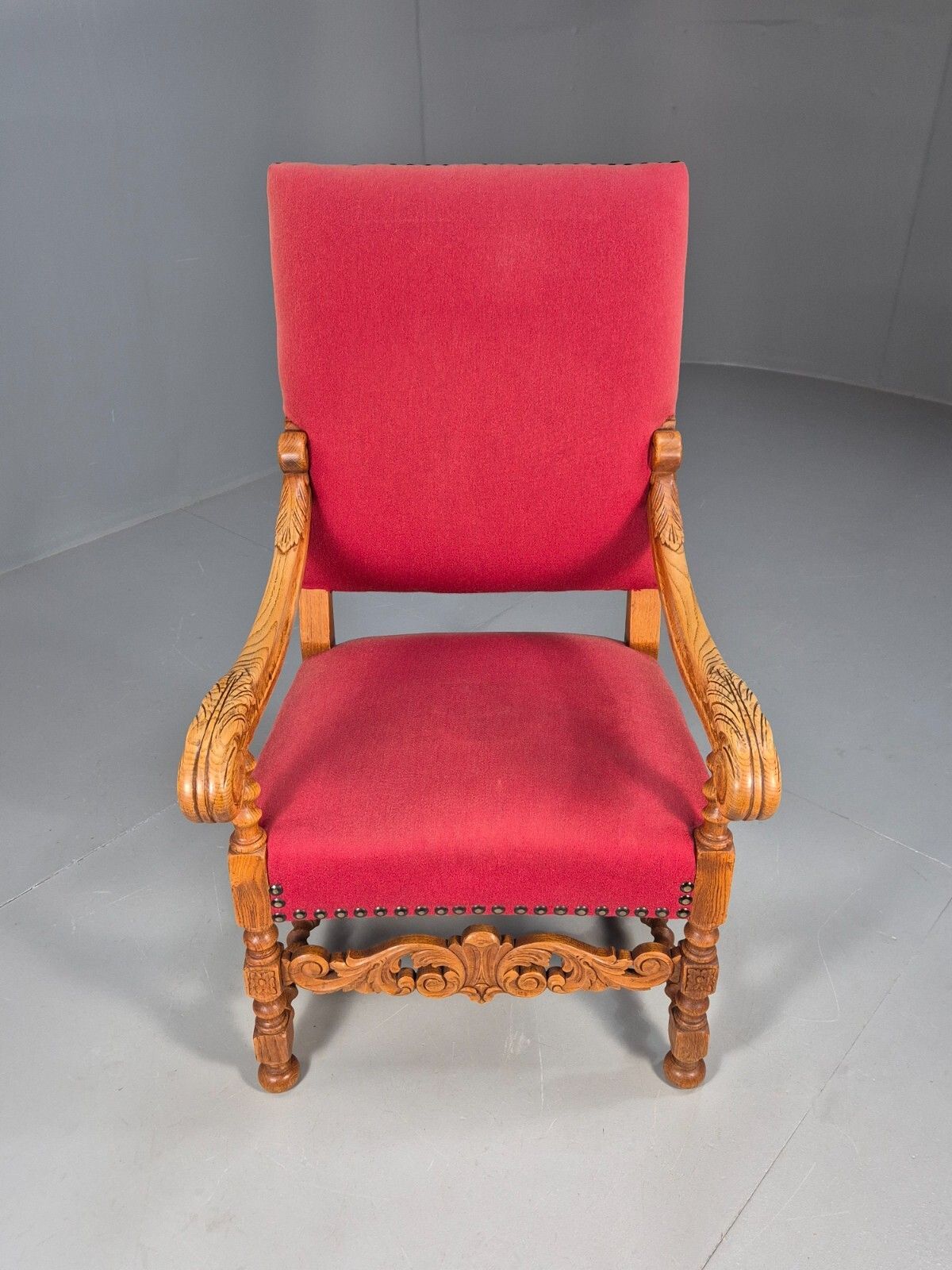 Vintage Danish Baroque Style Armchair In Red Wool And Oak 1950s  Eb9582 Vcar photo furniture