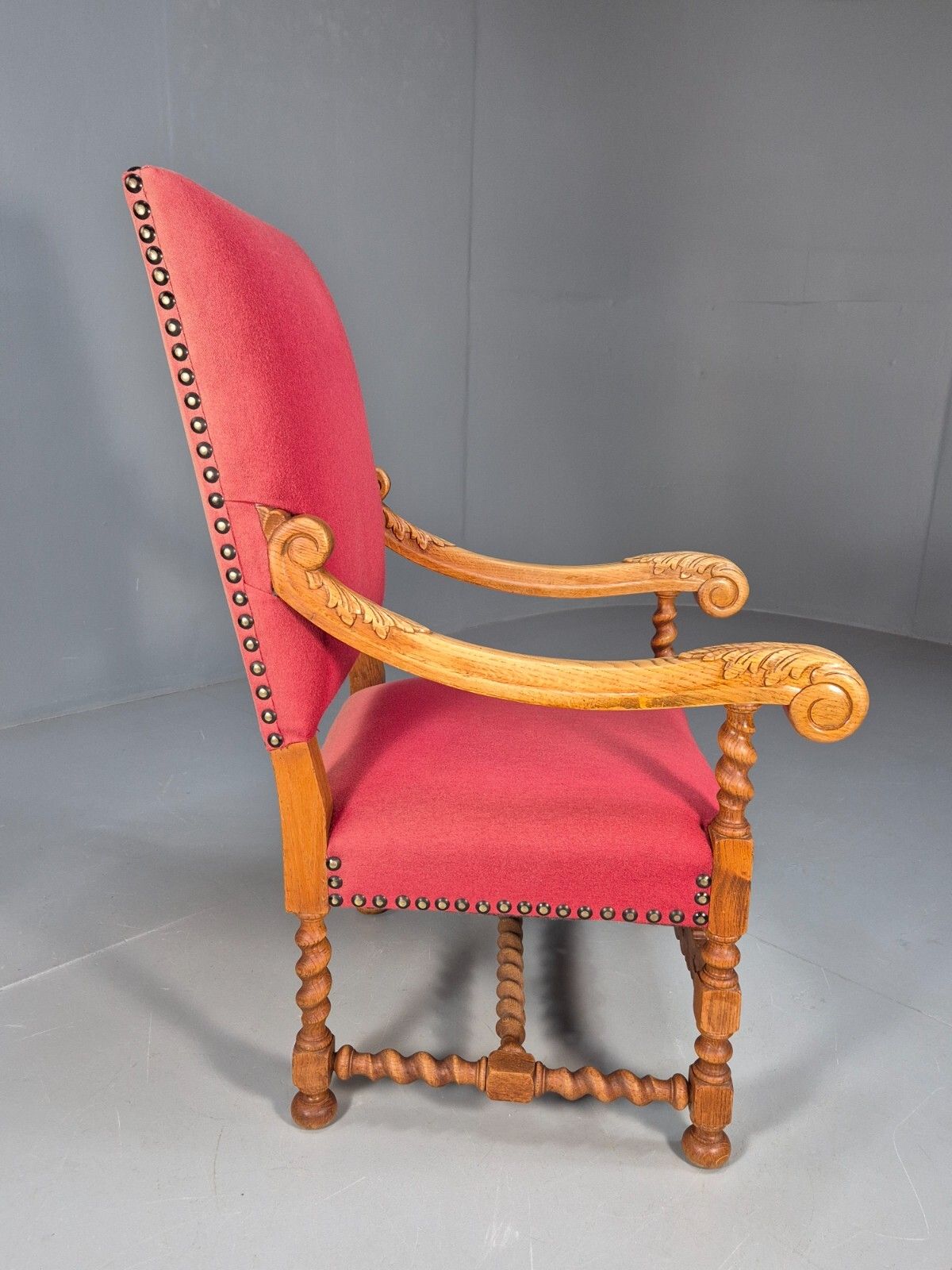 photo vinterior Vintage Danish Baroque Style Armchair In Red Wool And Oak 1950s  Eb9582 Vcar