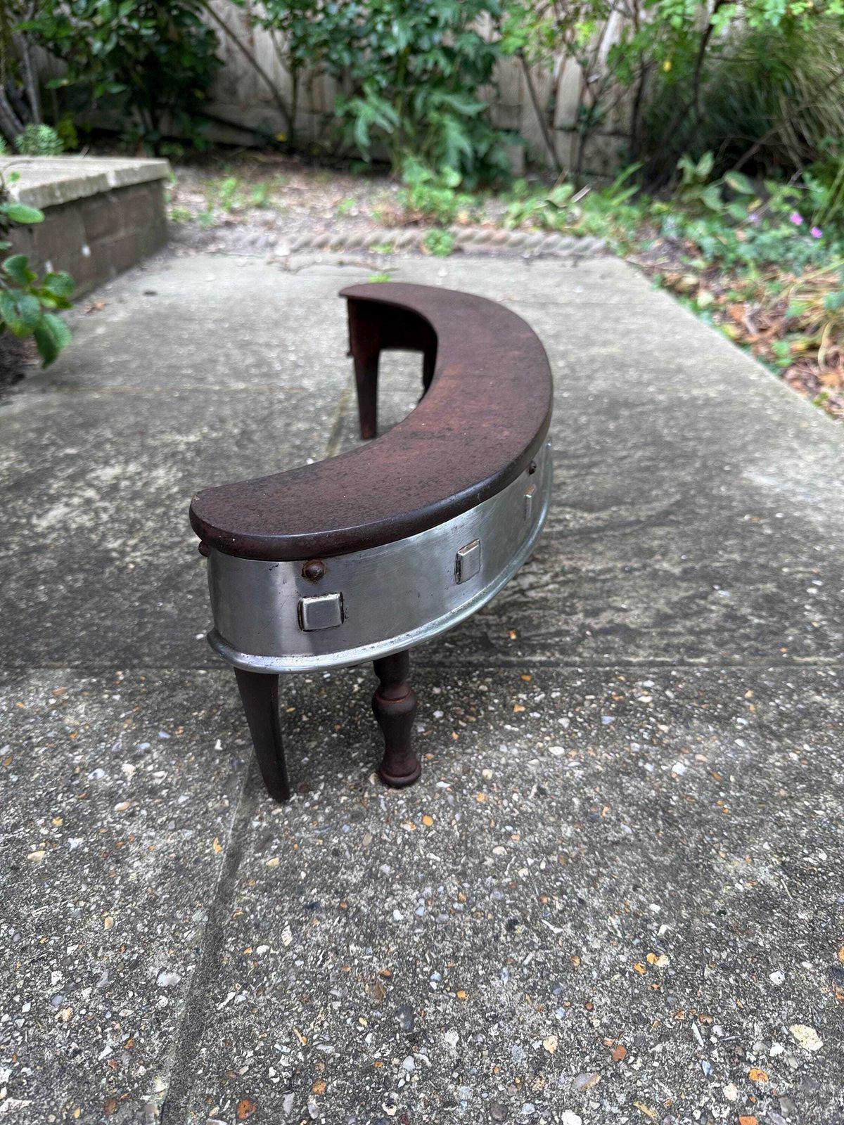 Rare Art Deco Iron & Chrome Fire Fender – Curved Fireplace Guard With Square Stud Detailing, On Iron Legs, C1930s photo buy
