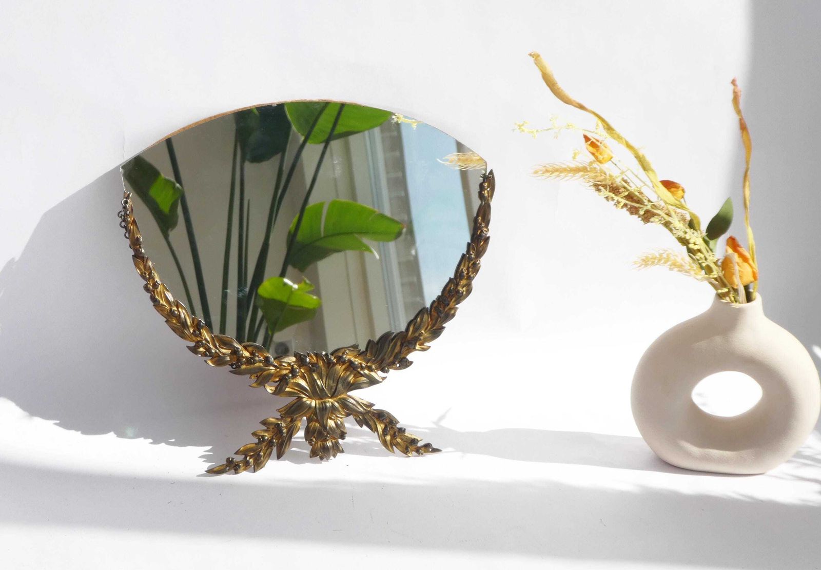 Antique French Rococo Style Mirror With Bronze, Semi Frameless Wall Mirror With Floral Frame
