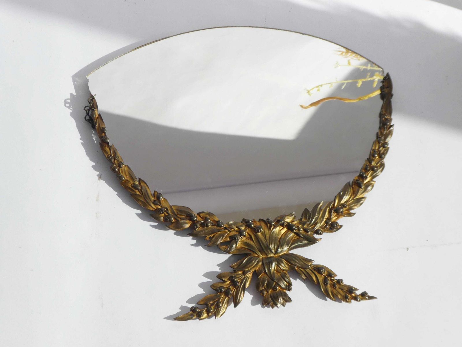 Antique French Rococo Style Mirror With Bronze, Semi Frameless Wall Mirror With Floral Frame photo Home Decor
