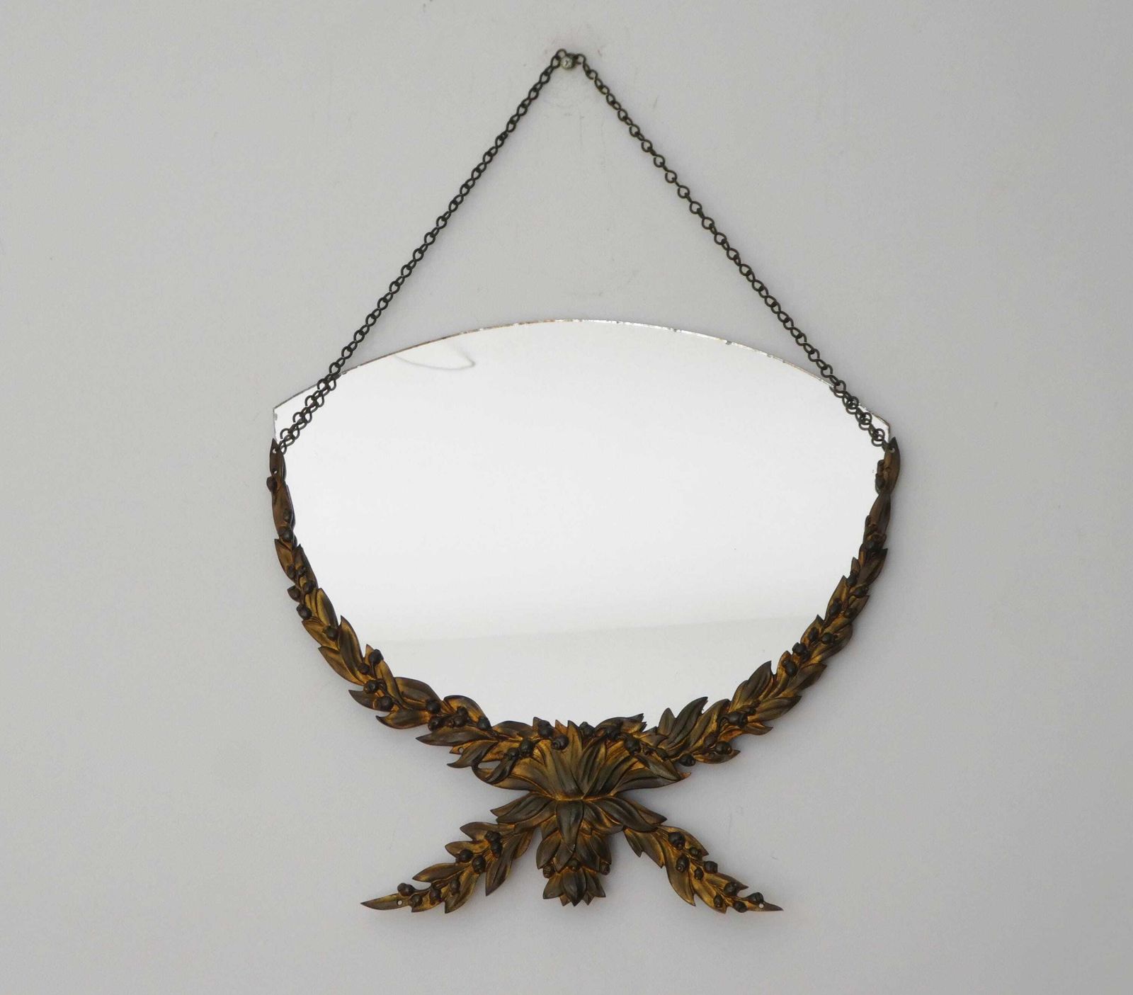 Antique French Rococo Style Mirror With Bronze, Semi Frameless Wall Mirror With Floral Frame photo vintage