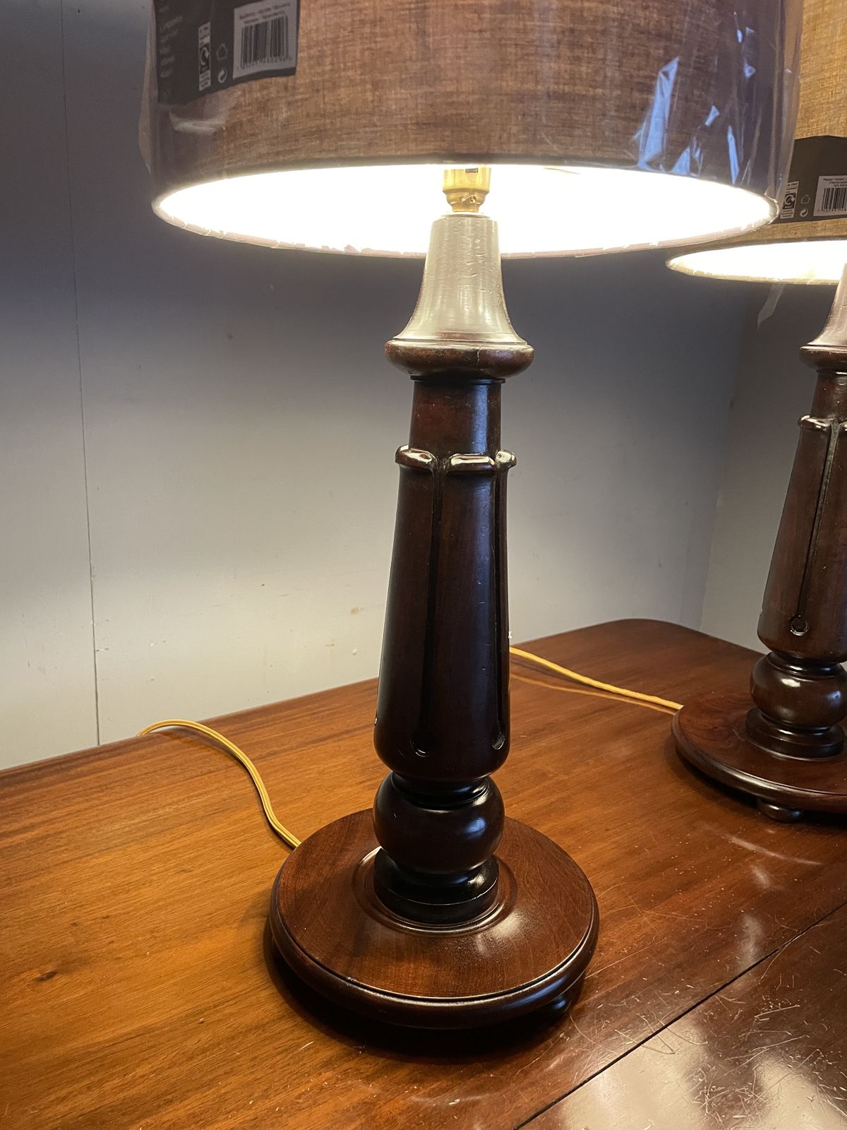 Pair Of Large Mahogany Table Lamps (Shades Not Included) photo vinterior