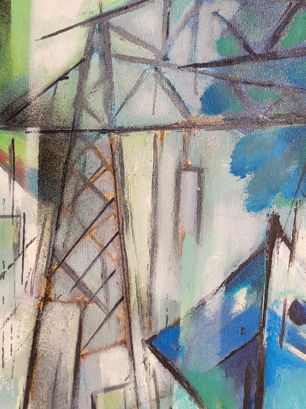 Boats In Harbour. Contemporary Cubist Acrylic On Canvas By Lombardo photo vinterior