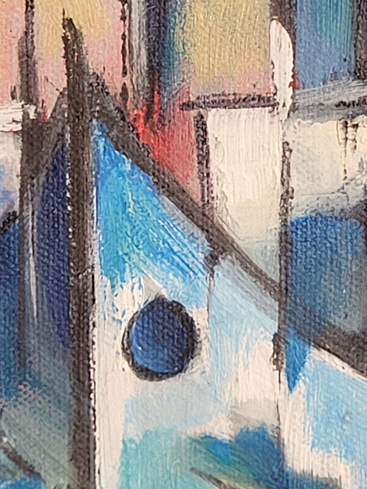 photo for sale Boats In Harbour. Contemporary Cubist Acrylic On Canvas By Lombardo