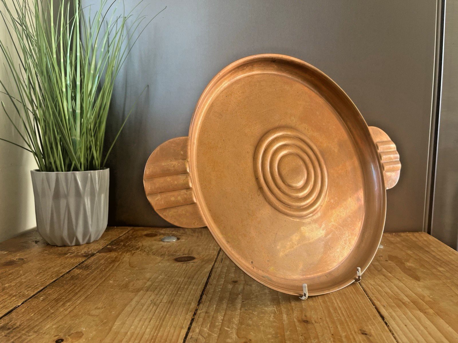 Antique Art Deco Copper Banded Bullseye Fanned Cocktail Drinks Serving Bar Tray photo 120.0