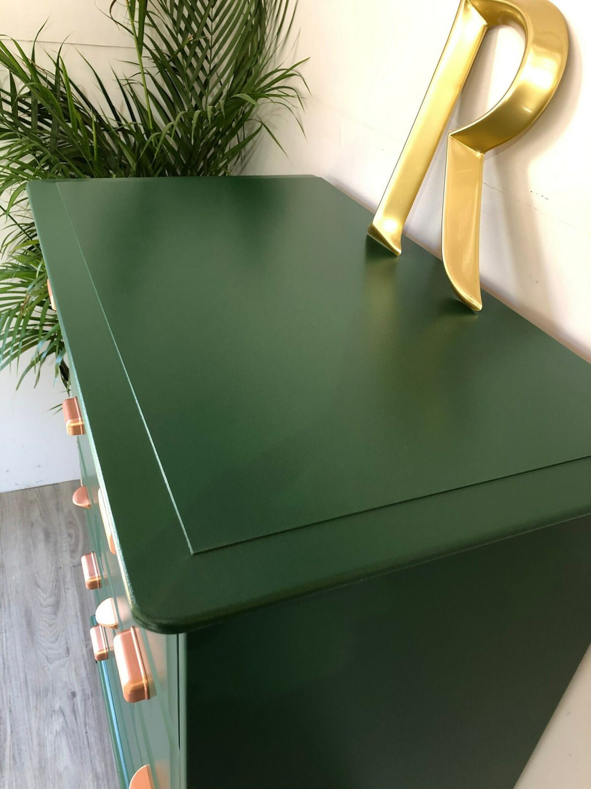 Stag Minstrel Furniture Tallboy Chest Of Drawers Painted Green photo vinterior