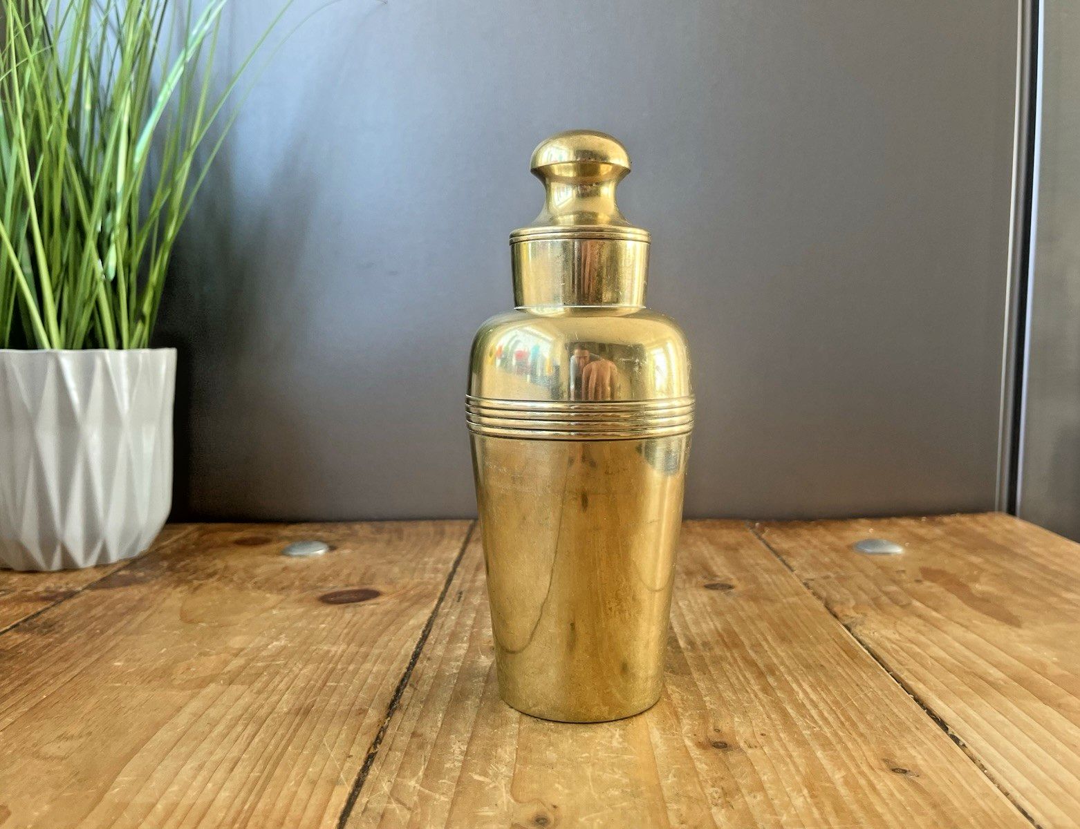 Antique Art Deco Pill Bottle Shape Cocktail Shaker Brass Plated Epns Bar Cabinet