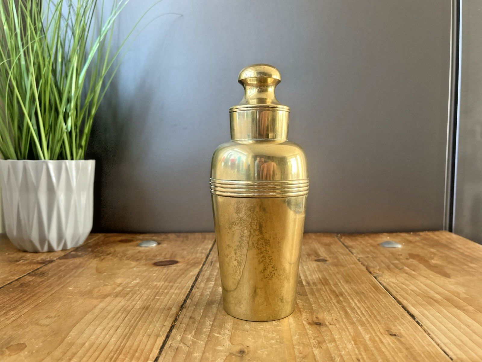 Antique Art Deco Pill Bottle Shape Cocktail Shaker Brass Plated Epns Bar Cabinet photo furniture