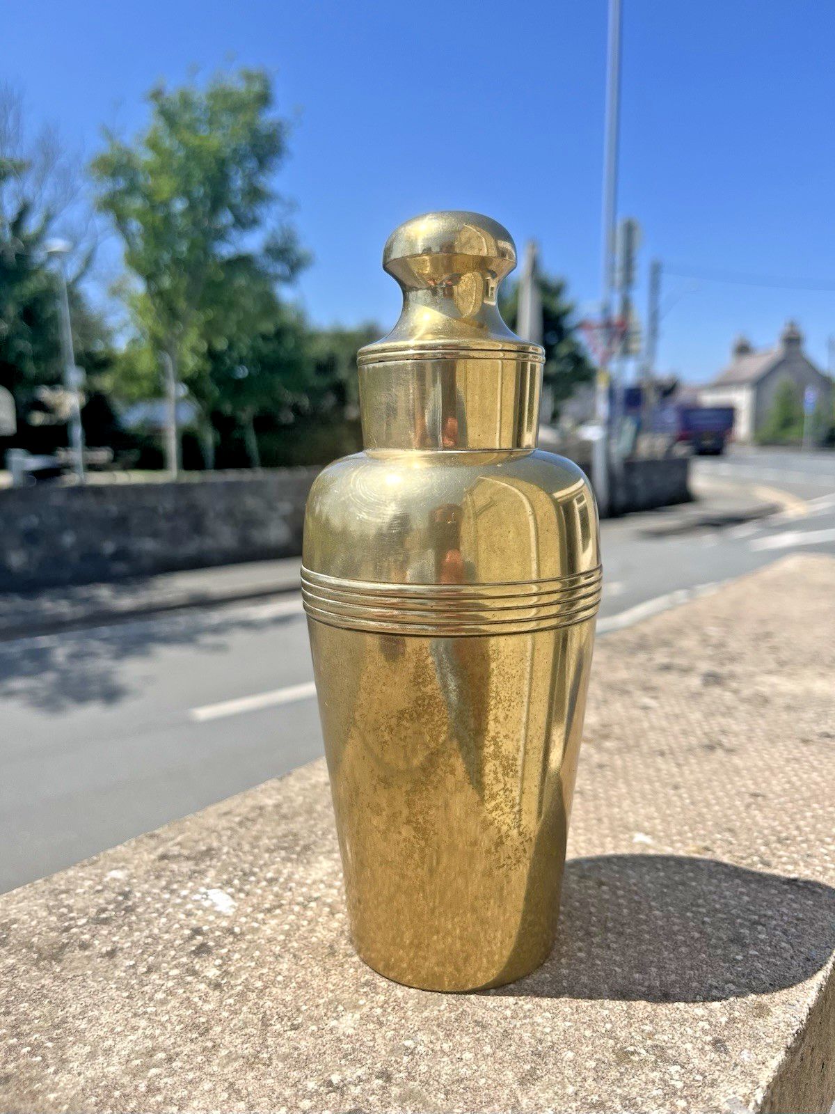 Home Decor Antique Art Deco Pill Bottle Shape Cocktail Shaker Brass Plated Epns Bar Cabinet photo