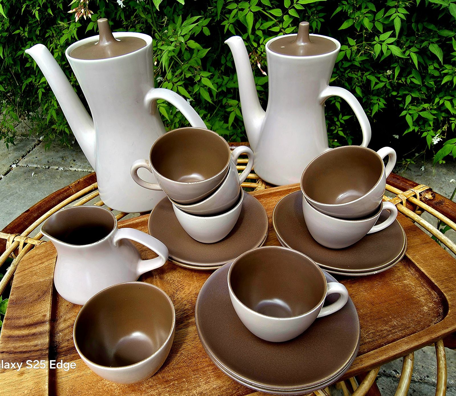 Mid Century Espresso Coffee Set By Poole Pottery In Twintone Mushroom & Sepia photo for sale