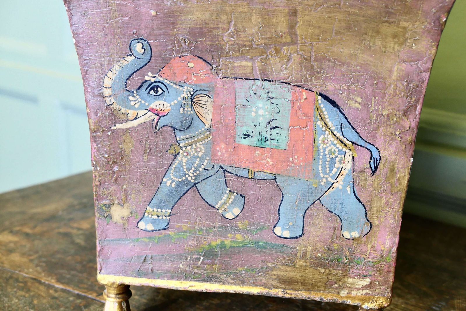 Indian Metal Jardiniere Painted With Elephants photo vinterior