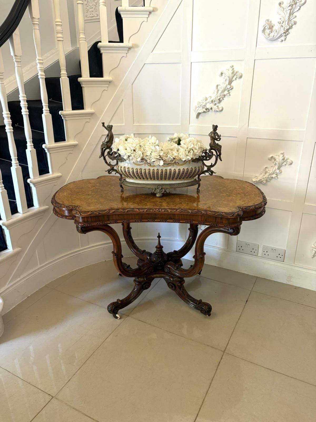 Outstanding Quality Antique 19 Century Carved Burr Walnut Centre Table photo Furniture