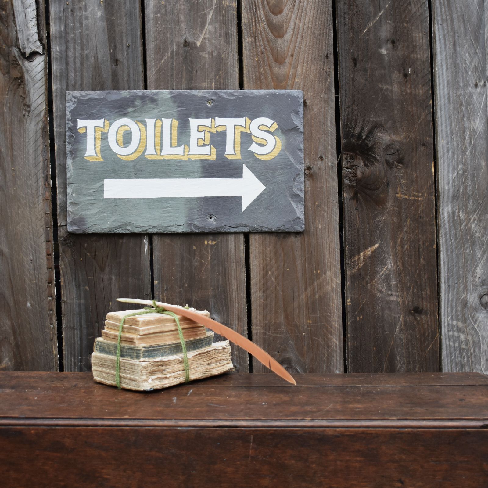 Salvaged Slate Hand Painted Signwriting Toliet Arrow Wall Plaque Sign Two Avail photo furniture