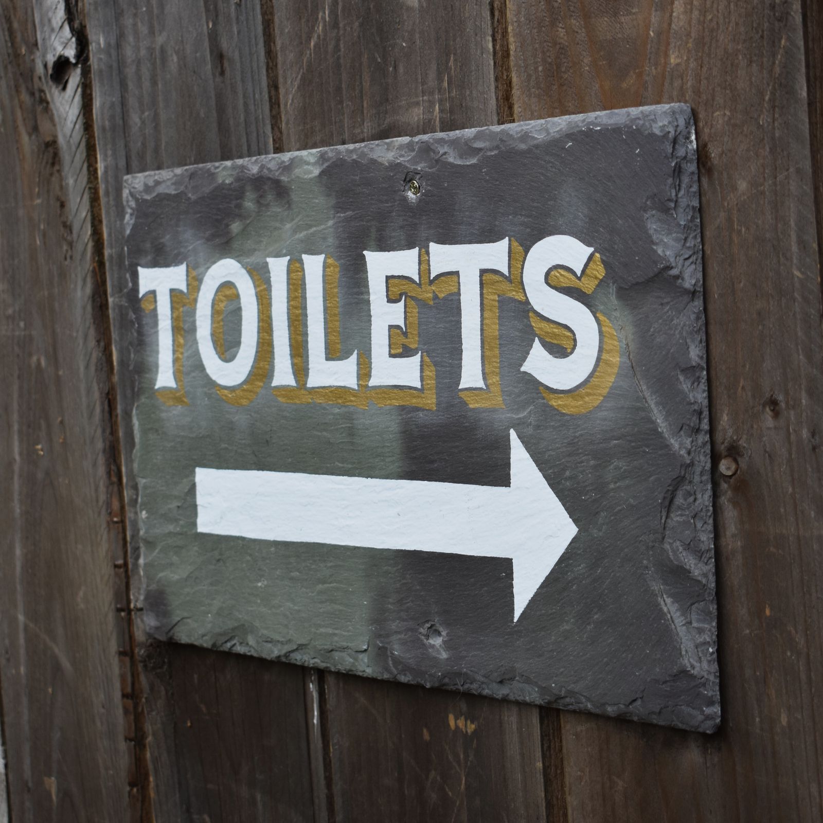 Salvaged Slate Hand Painted Signwriting Toliet Arrow Wall Plaque Sign Two Avail photo 135.0