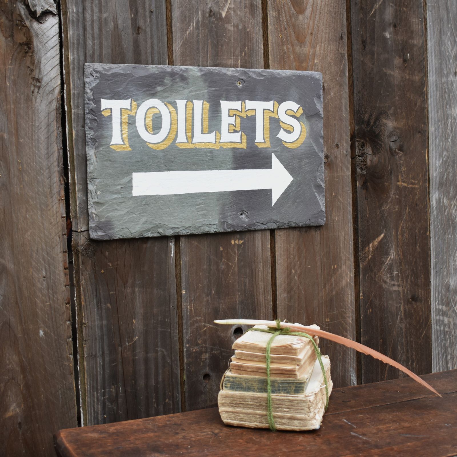 photo for sale Salvaged Slate Hand Painted Signwriting Toliet Arrow Wall Plaque Sign Two Avail